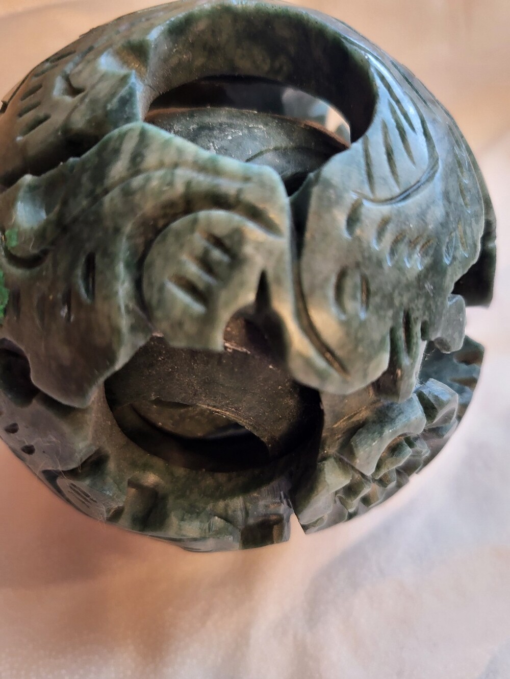 Handcarved 5 × 4 Inch Jadeite Chinese Puzzle Rotating Layers Ball Sphere - Picture 11 of 13